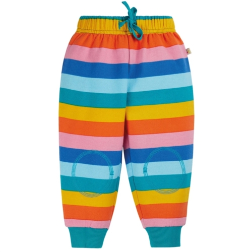 snuggle crawlers mid pink rainbow stripes by Frugi SS22