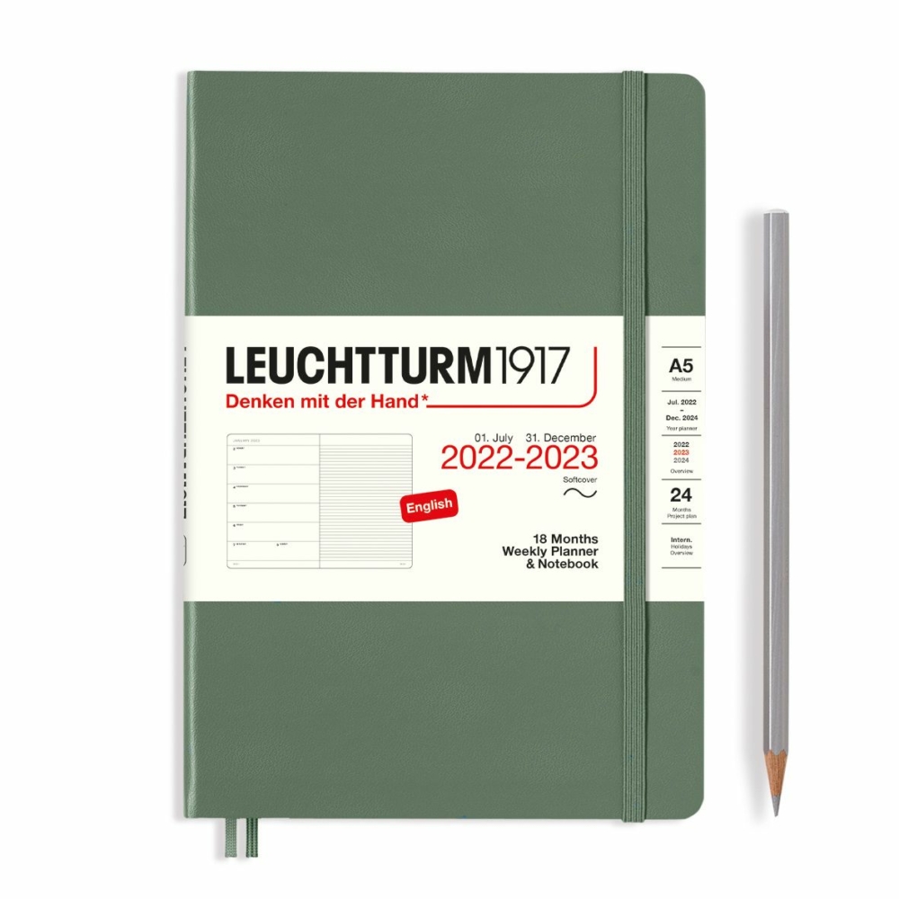 weekly planner and notebook 18 months softcover A5 olive by Leuchtturm1917