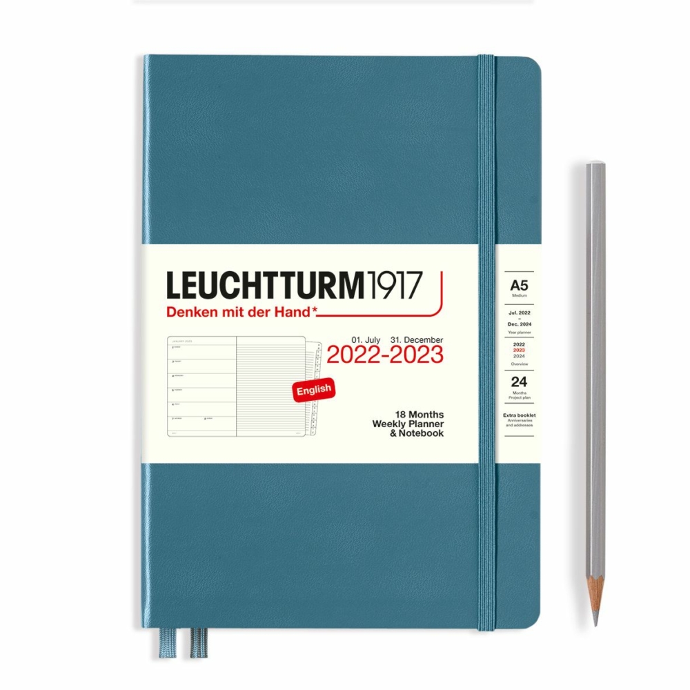 weekly planner and notebook 18 months hardcover A5 stone blue by Leuchtturm1917