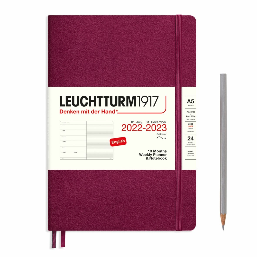 weekly planner and notebook 18 months softcover A5 port red by Leuchtturm1917