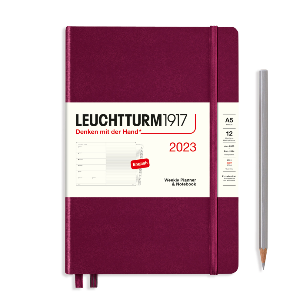 hardcover medium weekly planner and notebook 2023 port red by Leuchtturm1917