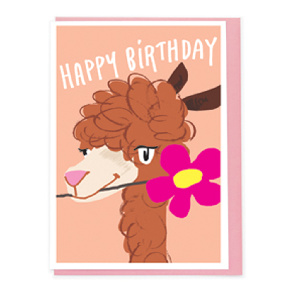 Llama with flower birthday card by Noi