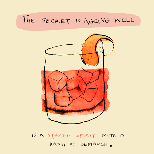 Ageing Well Negroni card by poet and painter
