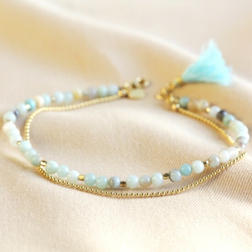 semi precious stone natural pastel green beaded anklet by Lisa Angel