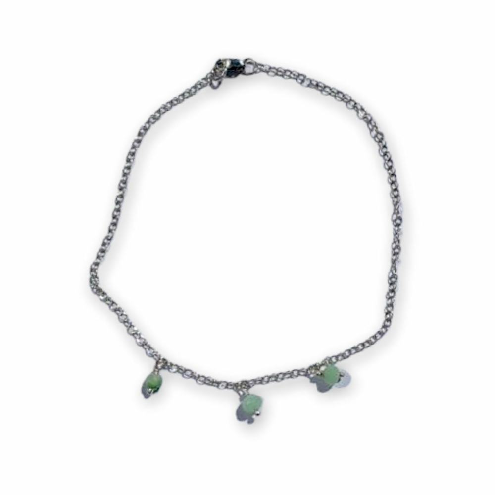 MSJ85 Silver chain anklet with chrysoprase gemstones by Madeleine Spencer Jewellery