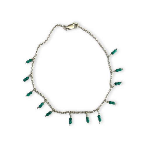 MSJ84 silver chain anklet with turquoise tassels by MAdeleine Spencer Jewellery
