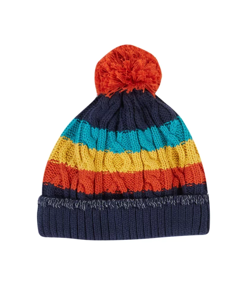 cable knit bobble hat red pom pom by Frugi AW22