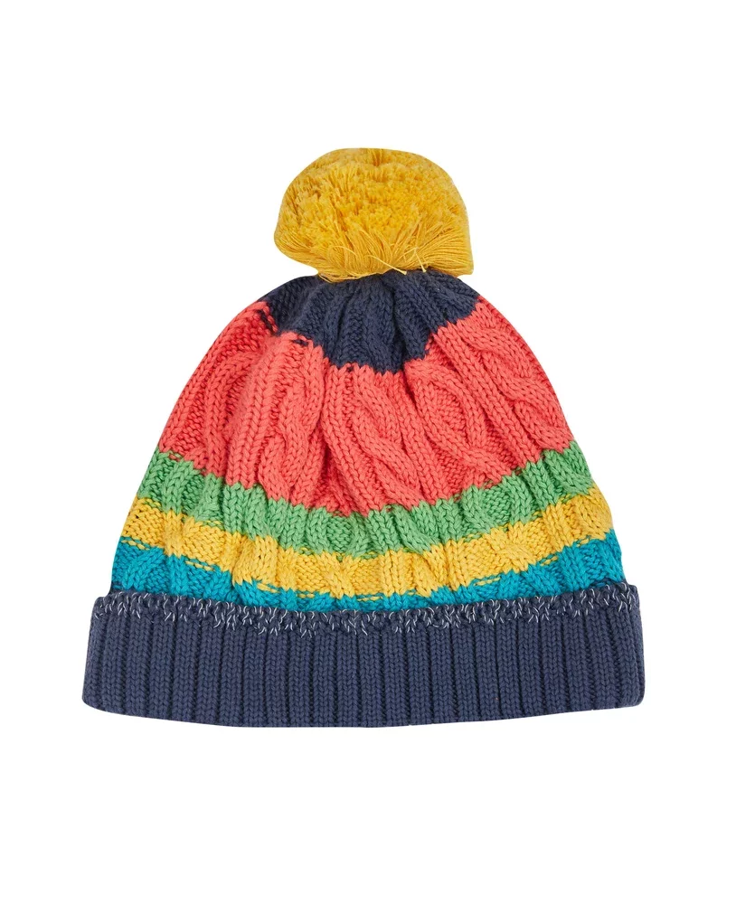 cable knit bobble hat yellow pom pom by Frugi AW22