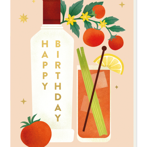 bloody mary birthday card with tomato plant seed sticks by stormy knight