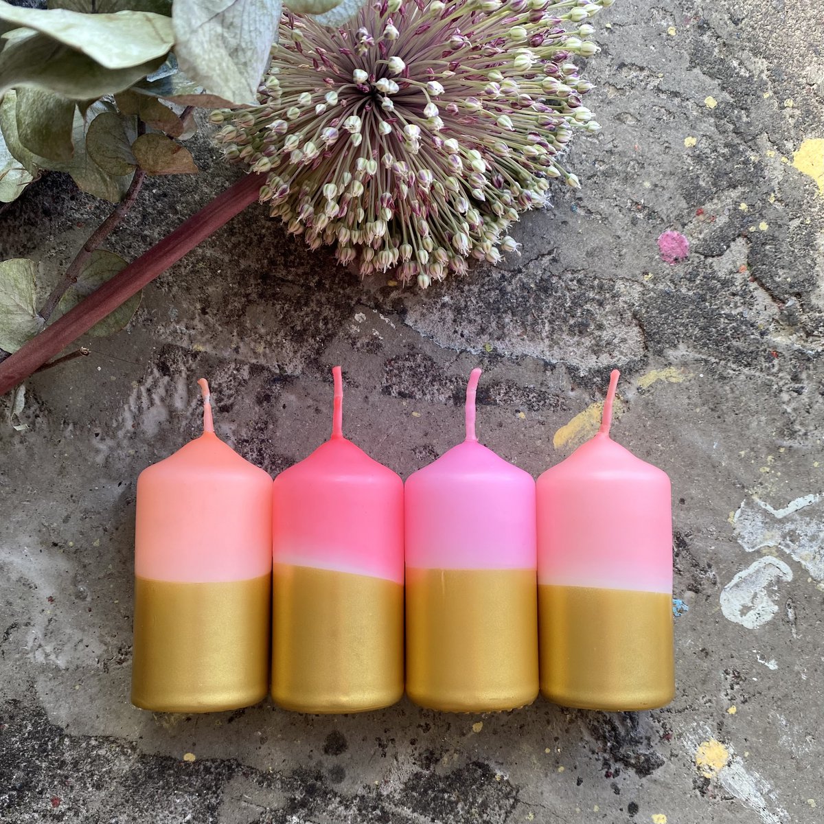 pack of 4 mini pillar candles dip dye twinkle golden diamonds by pink stories