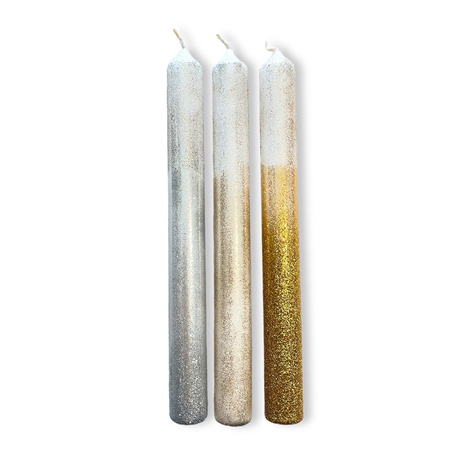 Dip Dye Xmas Glitter holy night candles x 3 by Pink Stories