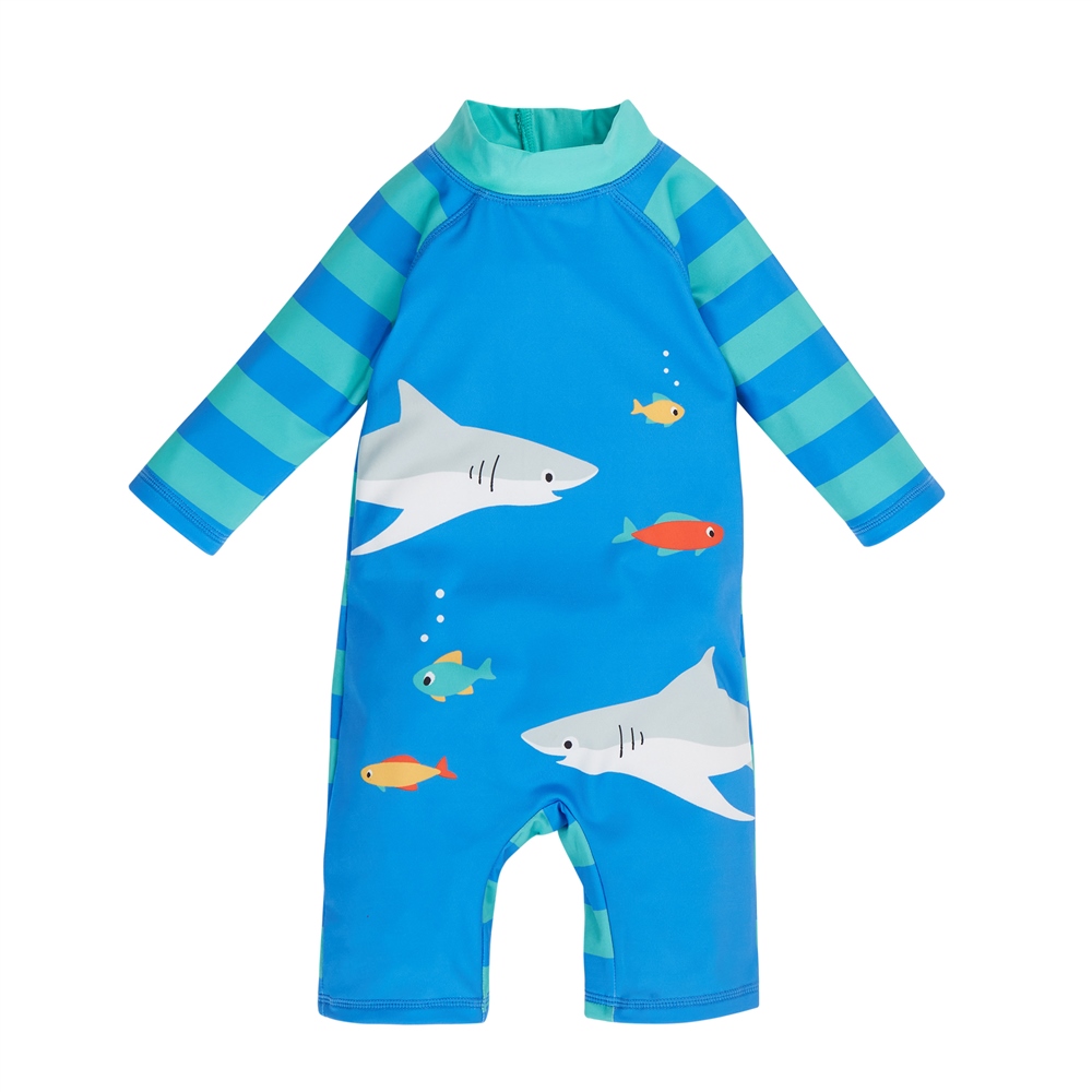 little sun safe suit cobalt blue shark by Frugi