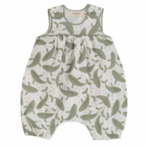 Baby Playsuit Whales Tea Green by Pigeon Organics SS23
