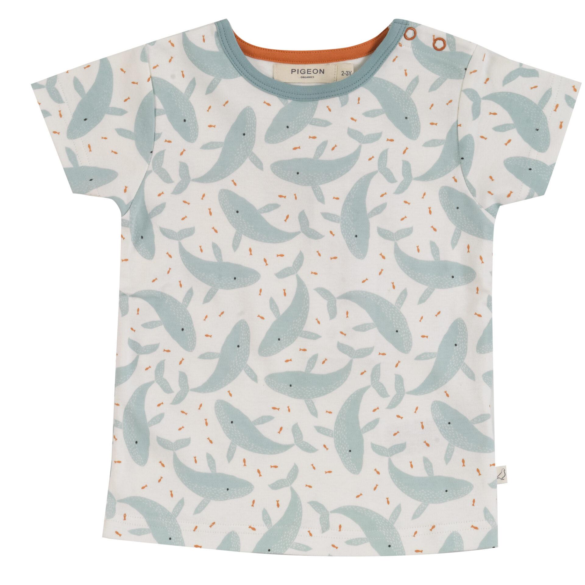 short sleeves t-shirt whales turquoise by Pigeon organics SS23