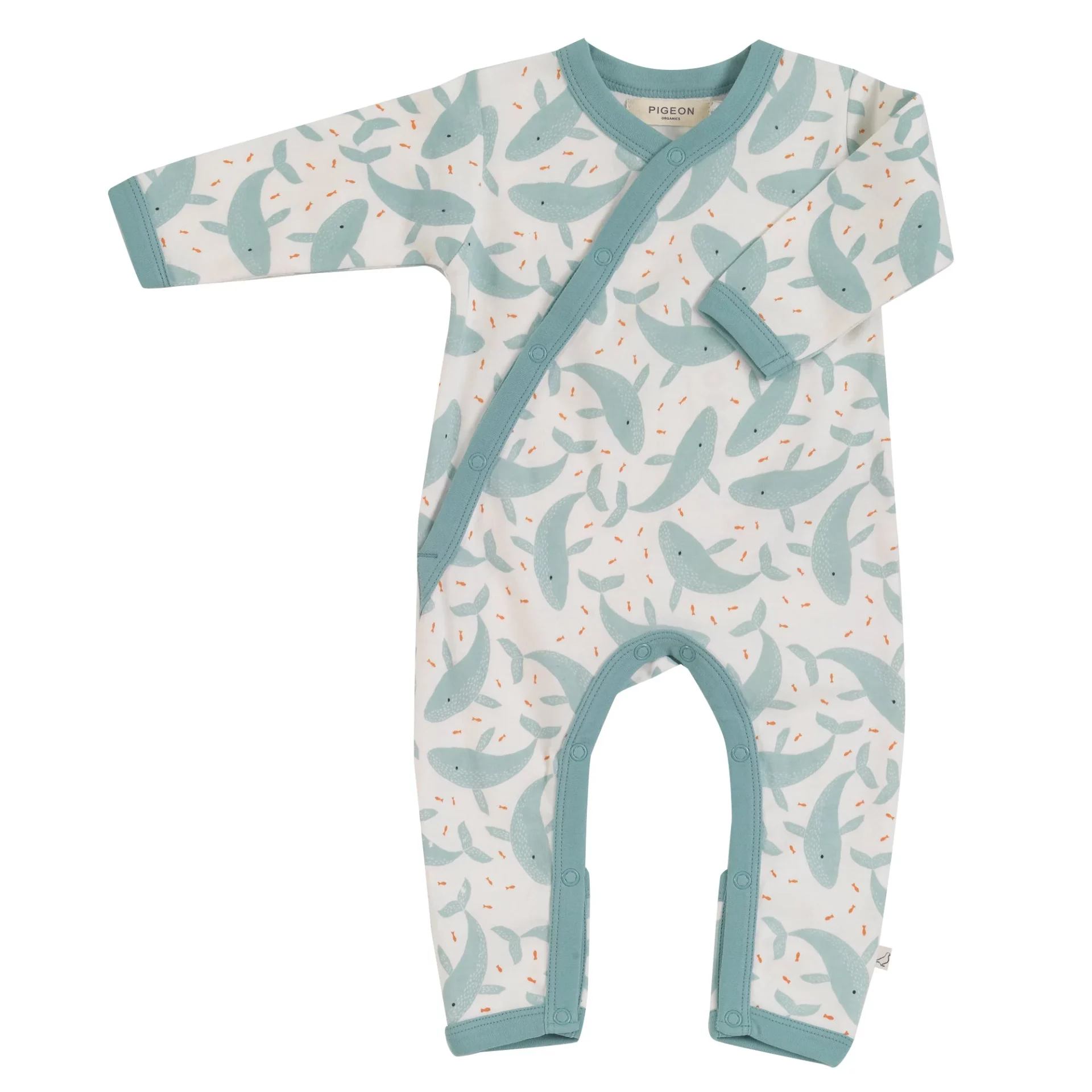 Kimono Romper Whales turquoise by Pigeon Organics SS23