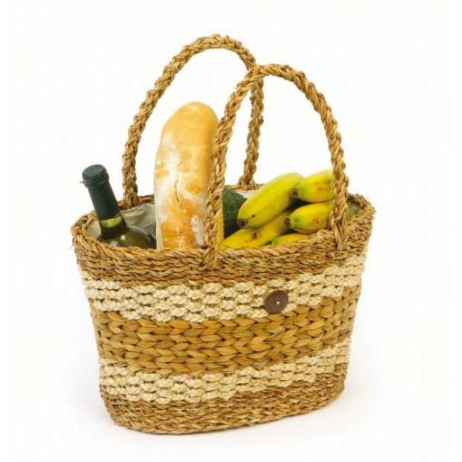 stripped seagrass basket by turtle bags