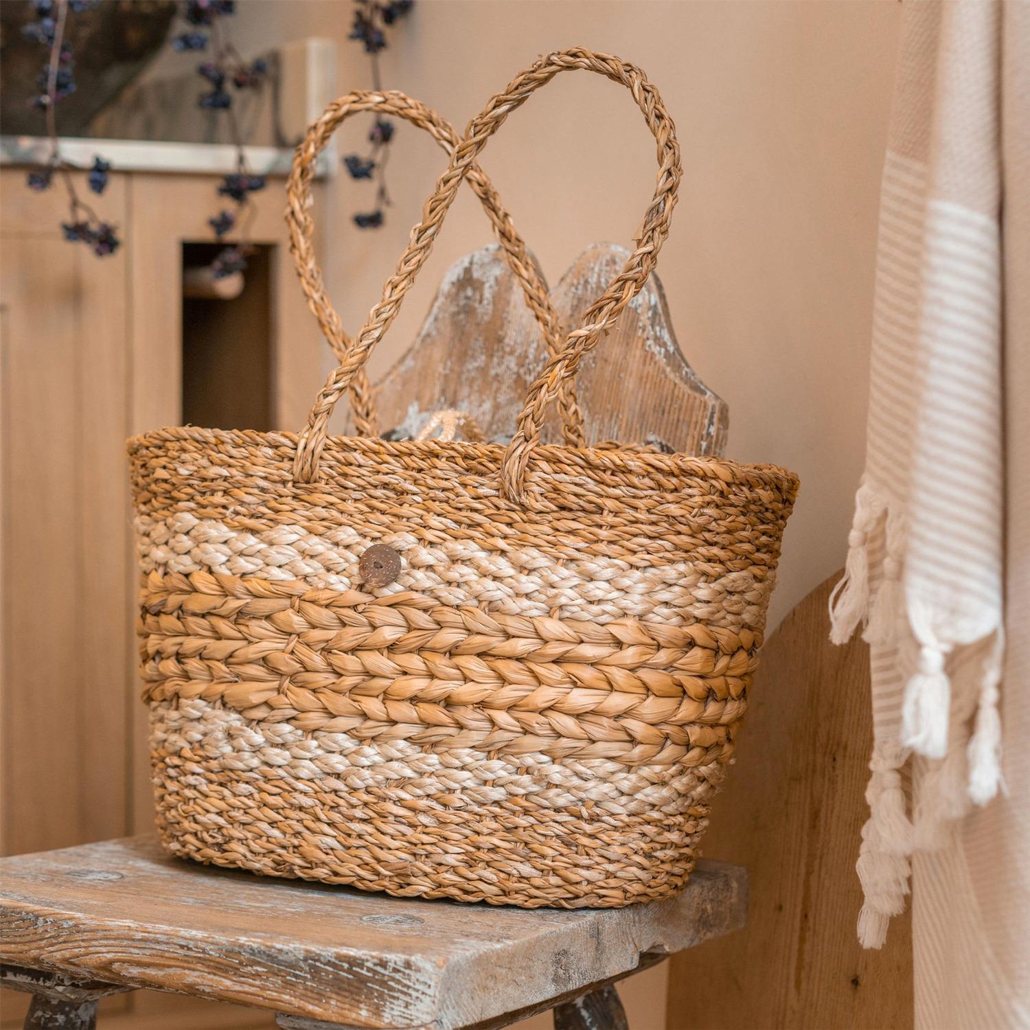 Stripped seagrass basket by turtle bags