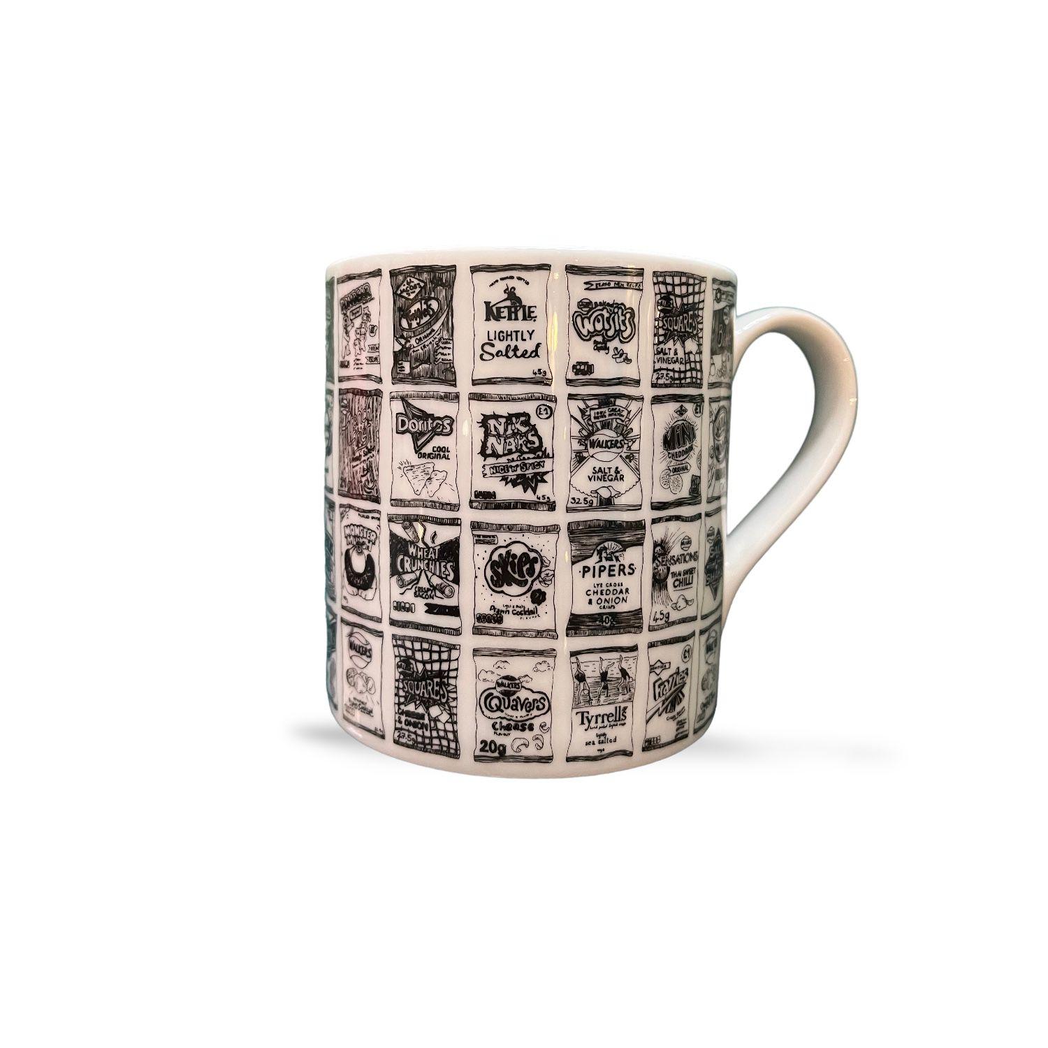 black and white Crisps mug by martha mitchell design