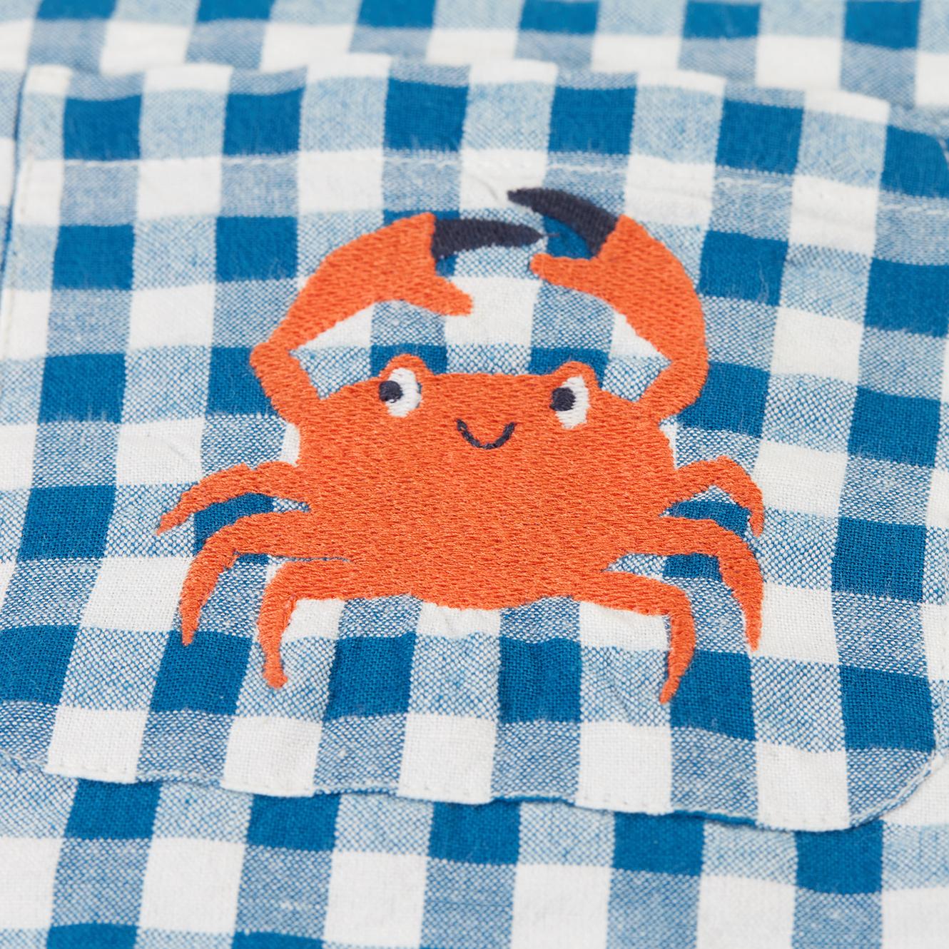 crab zoom on dungarees shorts by frugi ss23