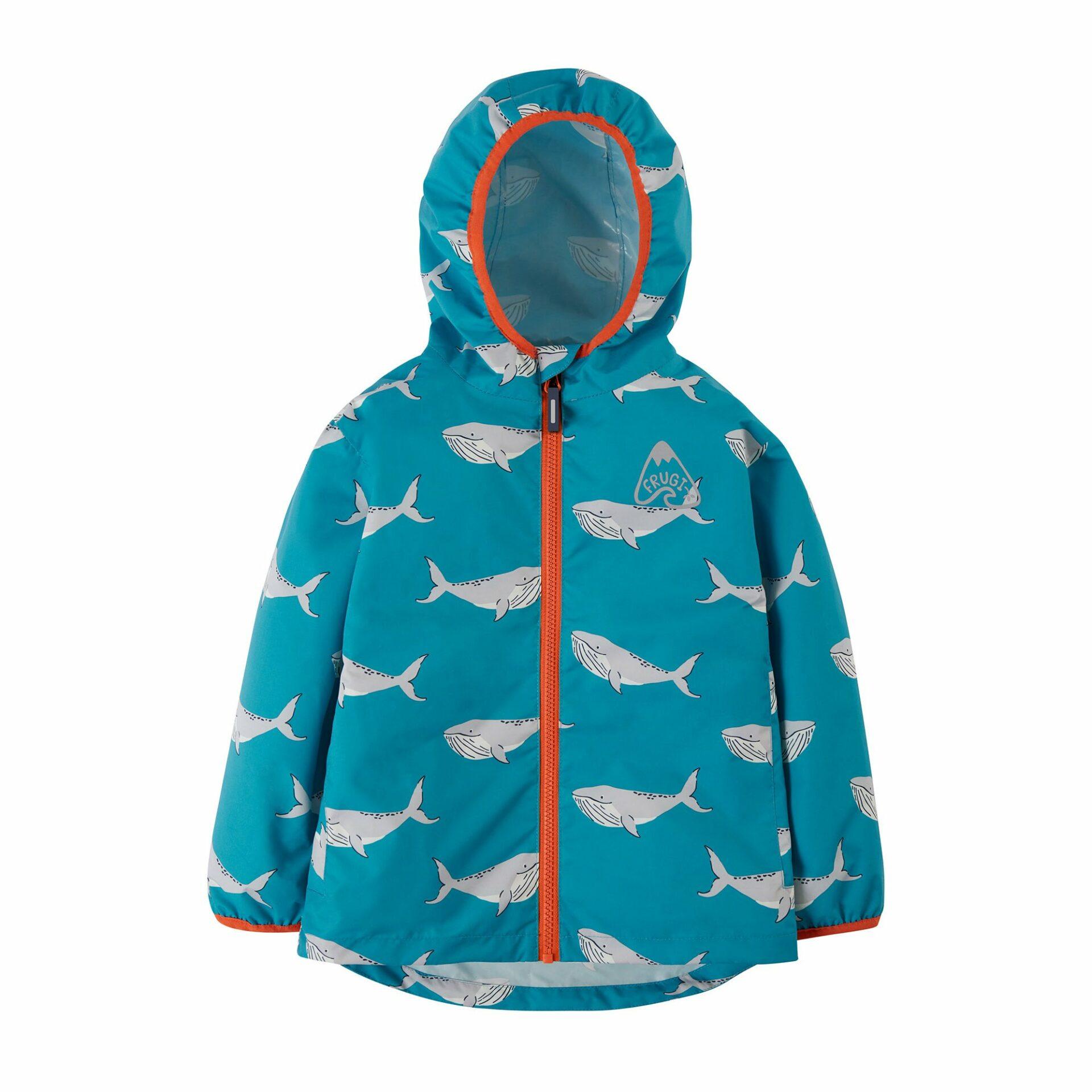 rain or shine jacket camper blue whales by frugi SS23