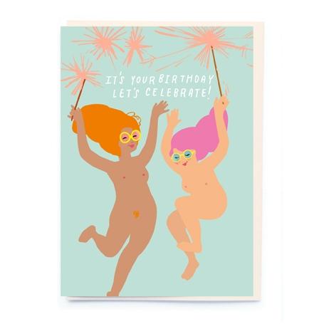 nudie girls and sparklers birthday card by noi publishing