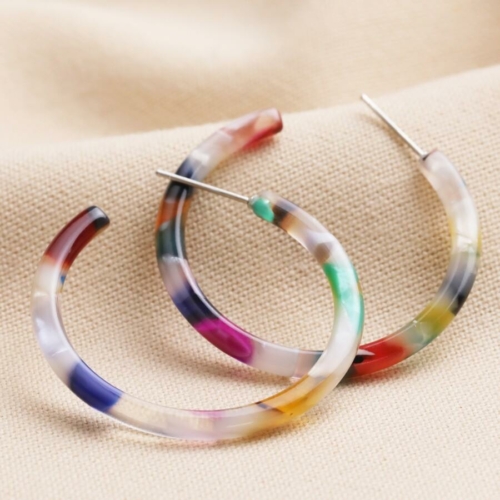 tortoishell resin hoop earrings in rainbow