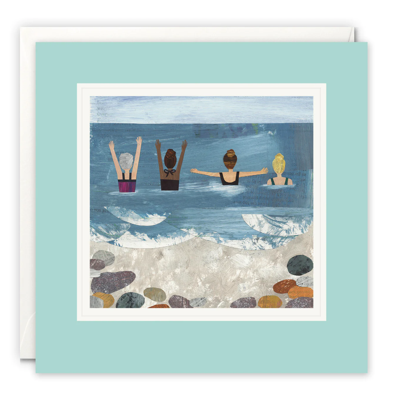 women dipping in the sea card by james ellis