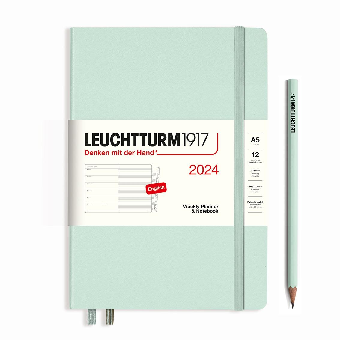 hardcover weekly planner and notebook 2024 medium mint green by leuchtturm1917
