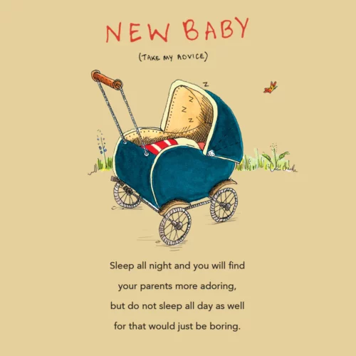 New baby advice card by poet and painter