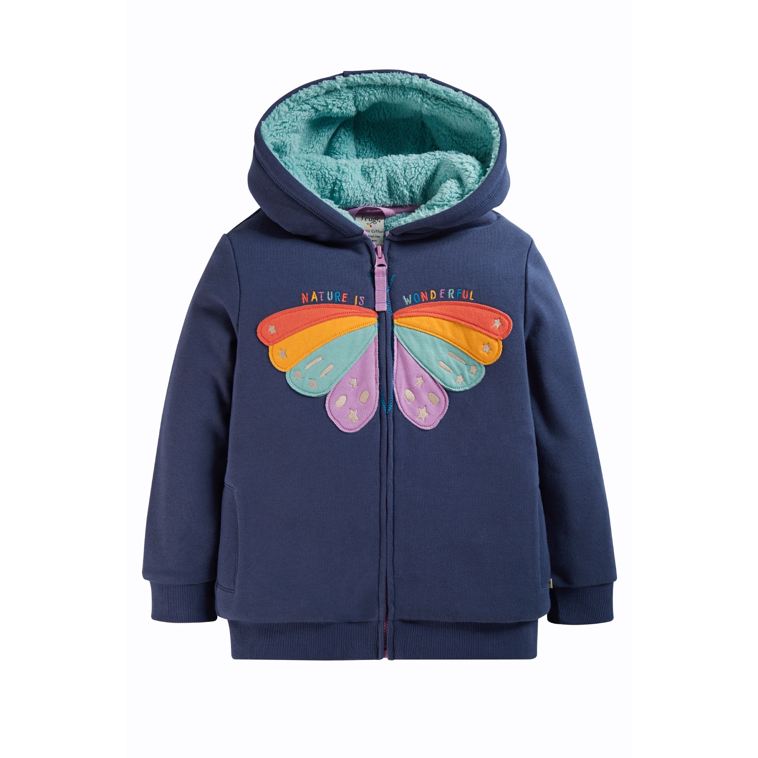 ted fleece lined hoodie indigo butterfly by Frugi