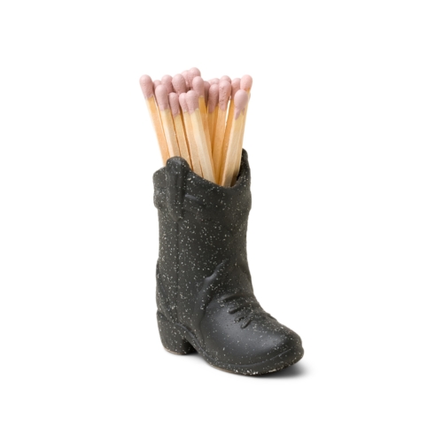 black nashville ceramic cowboy boot match holder with matches by Paddywax