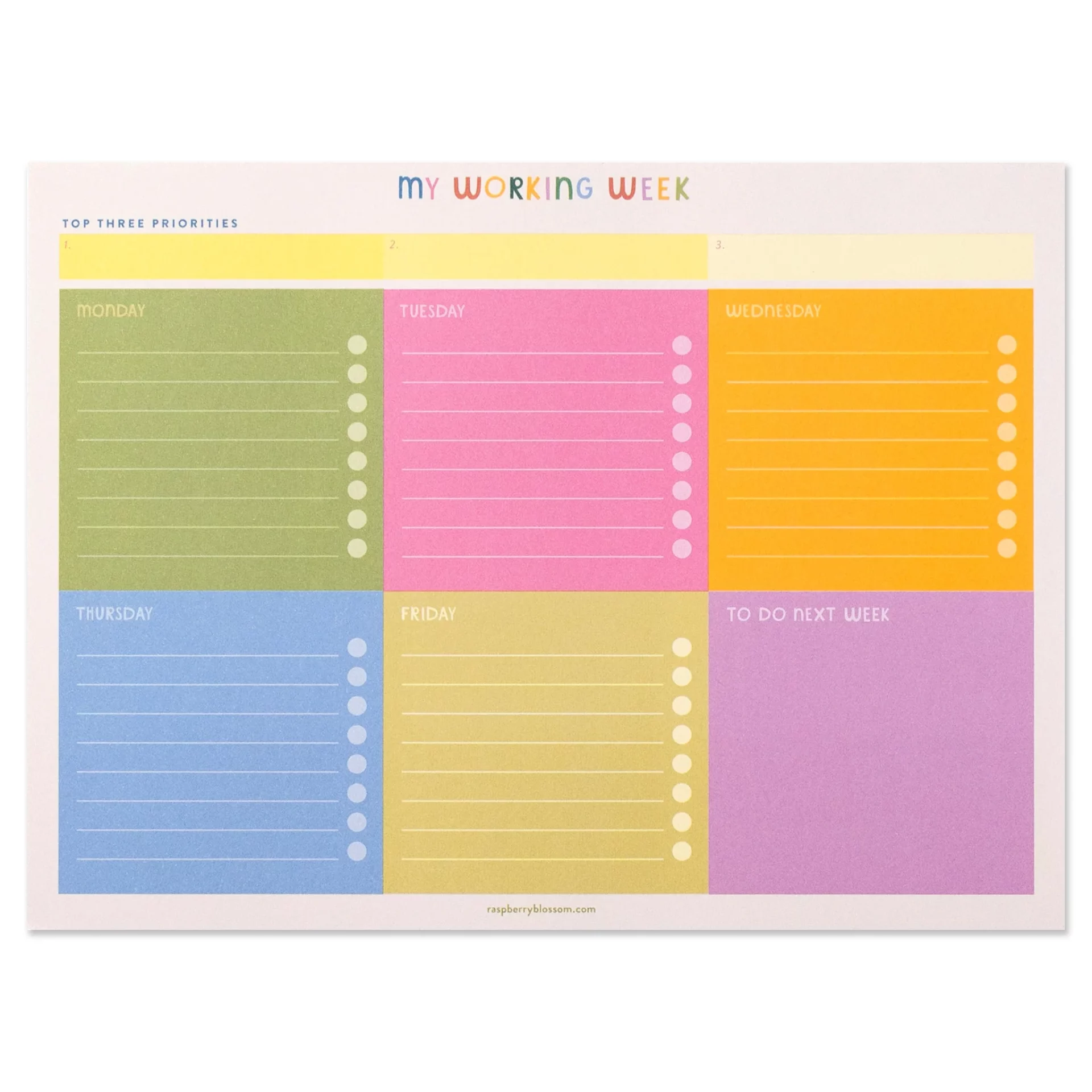 working week planner pad by raspberry blossom