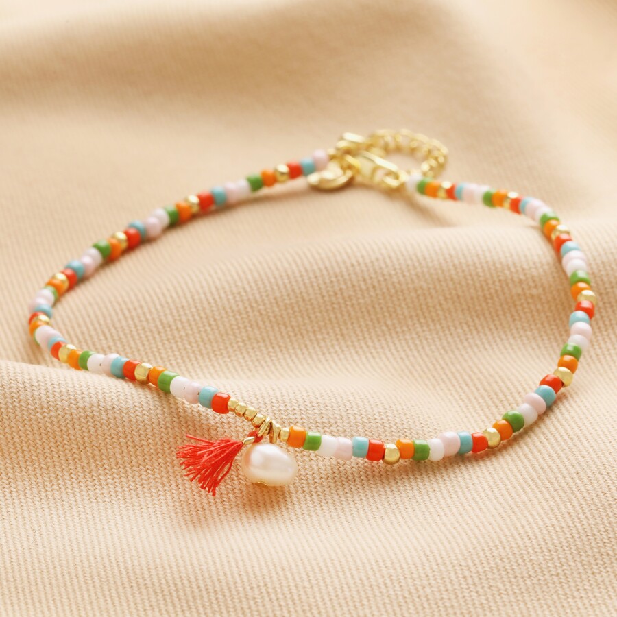 colourful pearl and tassel beaded anklet by lisa angel