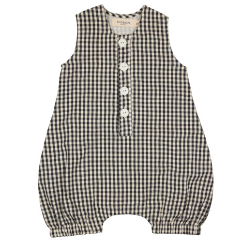 baby all in one seersucker check black by pigeon organics ss2024