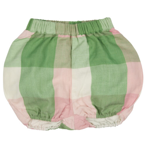 bloomers muslin check green pink by pigeon organics SS2024