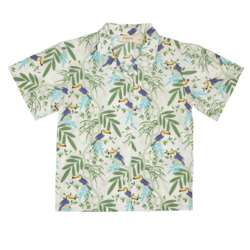 easy summer shirt toucans blue by pigeon organics SS2024