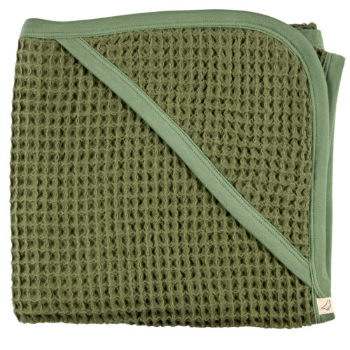 hooded blanket waffle green by pigeon organics AW23