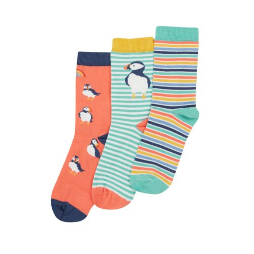 Rock my socks Puffins 3 pack by frugi AW24