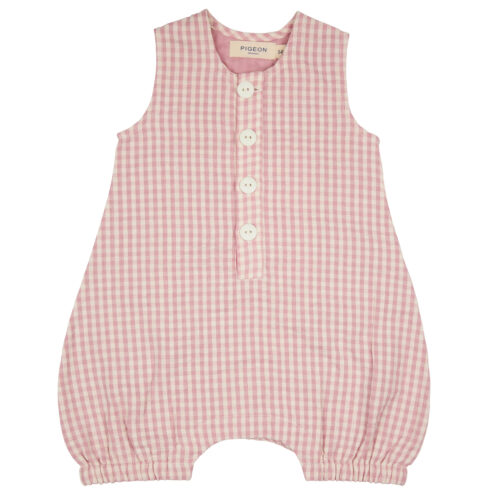 baby all in one seersucker check pink by pigeon organics for SS24