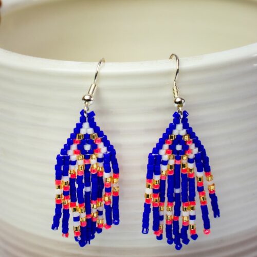 Miyuki geometric earrings blue and salmon by artizan