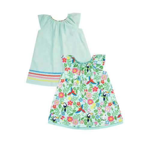 reversible dress tropical birds by Frugi SS24