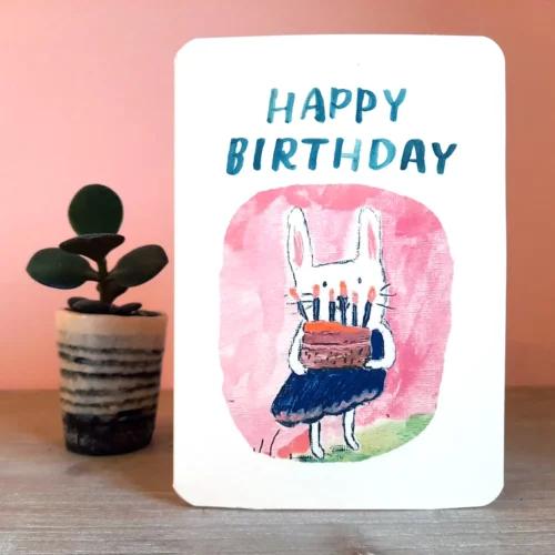 bunny birthday cake card by laura skilbeck