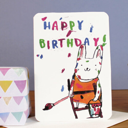 bunny birthday painting card by laura Skilbeck