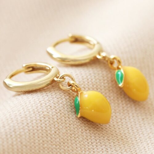 enamel lemons huggie hoop earrings gold by lisa angel