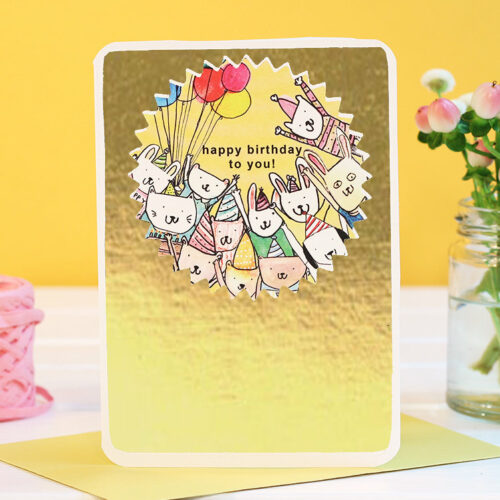 gold birthday party card by Laura Skilbeck