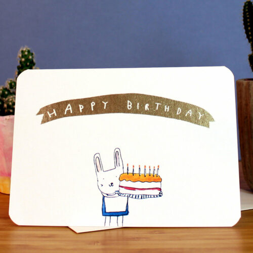 Gold bunny cake card by laura skilbeck