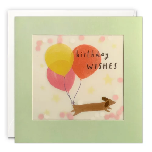 dachshund and balloons shakies card by JAmes Ellis