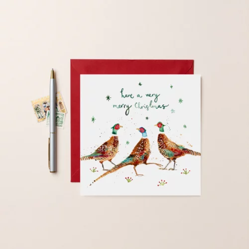 three Christmas pheasants card by Louise Mulgrew