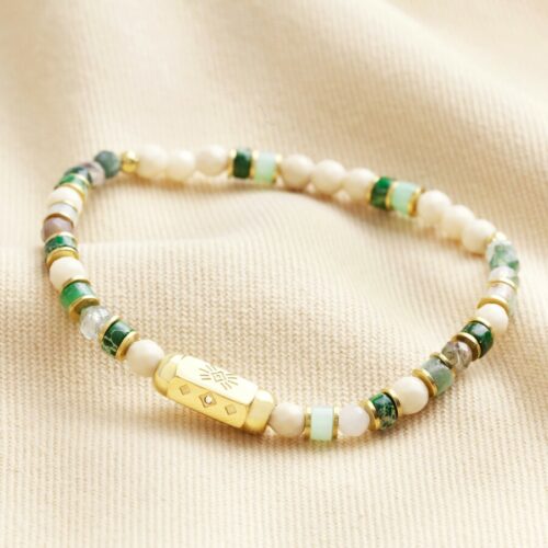 Gold stainless steel green semi-precious stone beaded bracelet by lisa angel