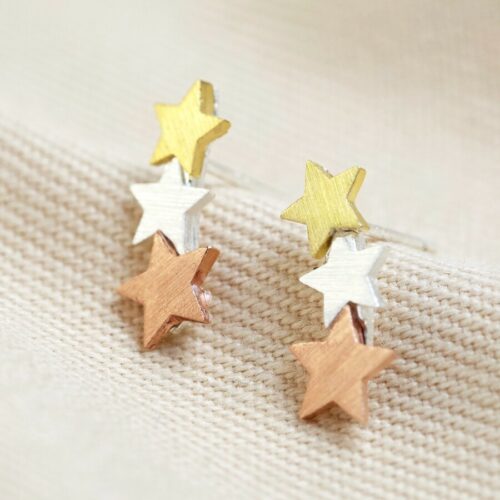 Brushed mixed metal triple star stud earrings by lisa angel